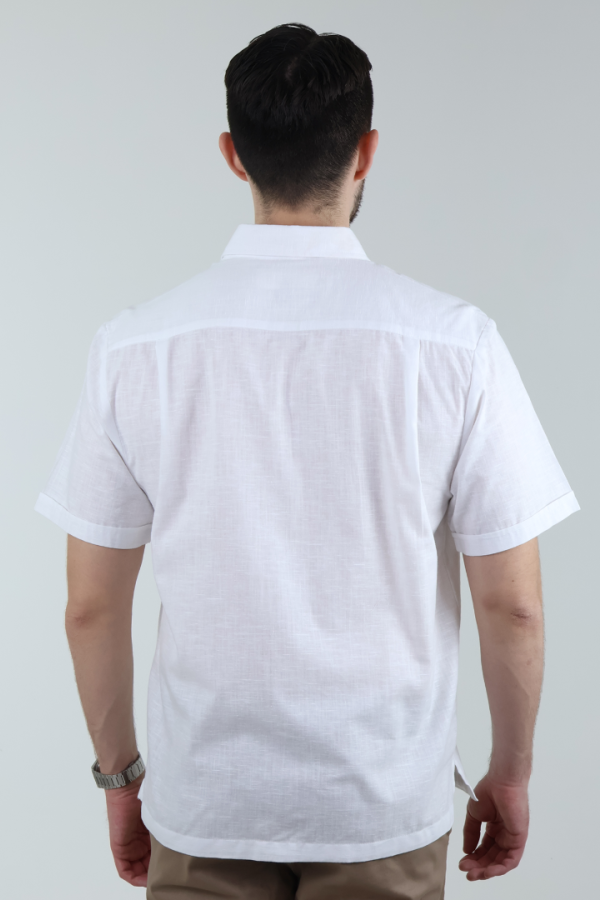 Camisa Blanca Tipo Guayabera Manga Corta Corte Clásico Para Hombre